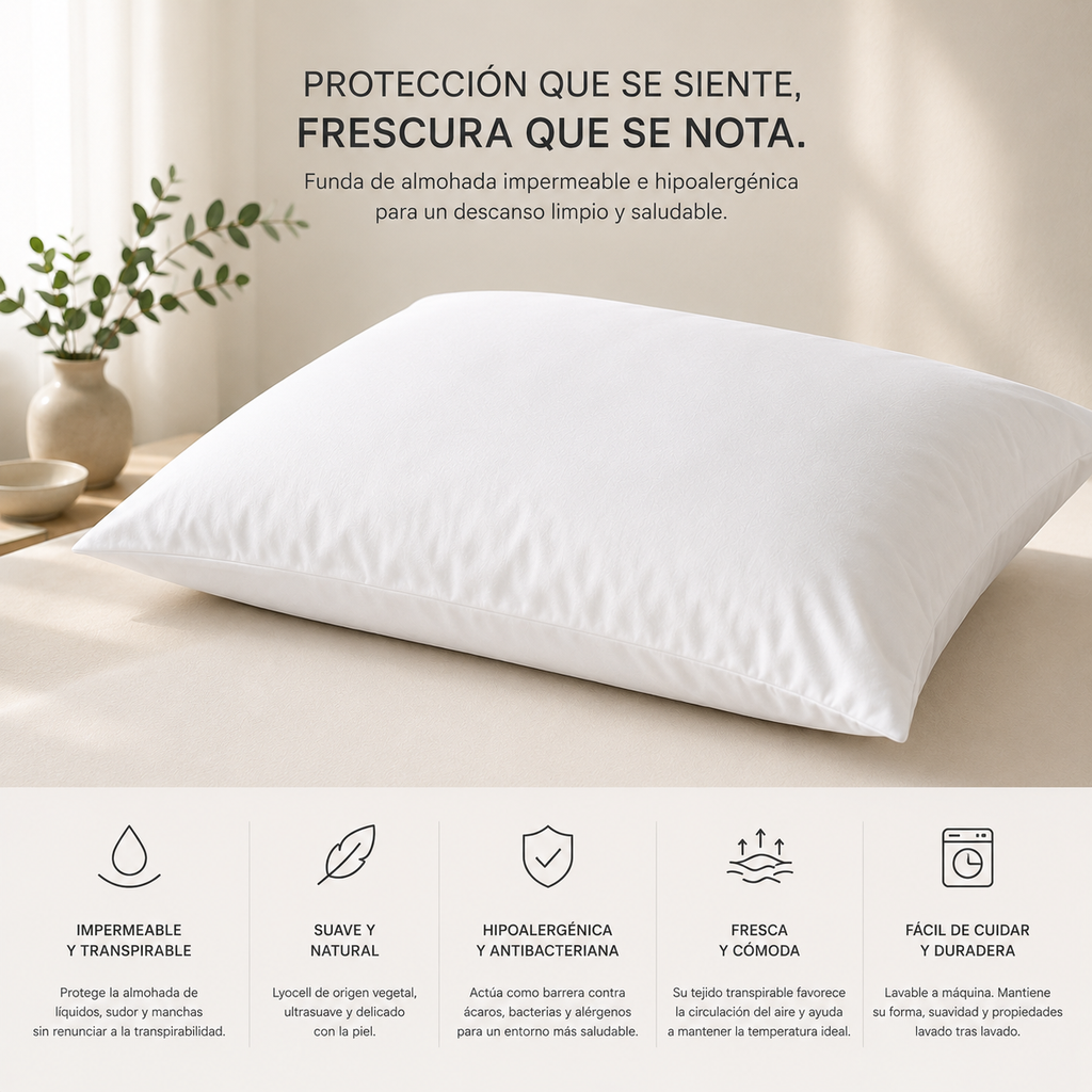 Detalle tejido Lyocell funda almohada impermeable Somnilux PureSkin
