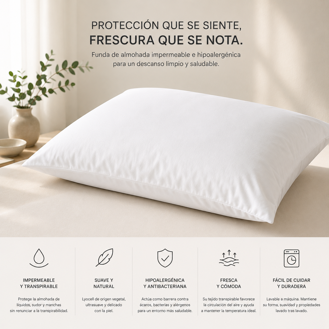 Detalle tejido Lyocell funda almohada impermeable Somnilux PureSkin