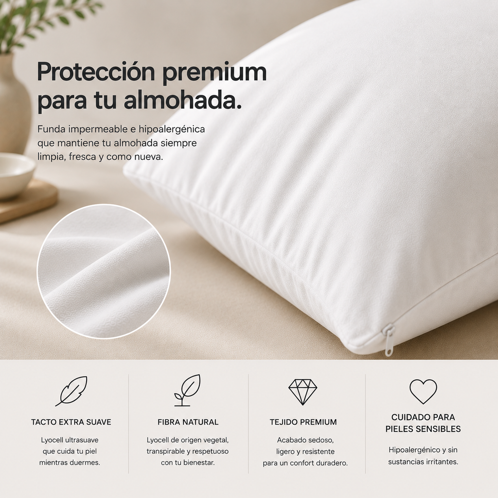 Funda almohada 2 en 1 impermeable con tejido Lyocell suave | Somnilux