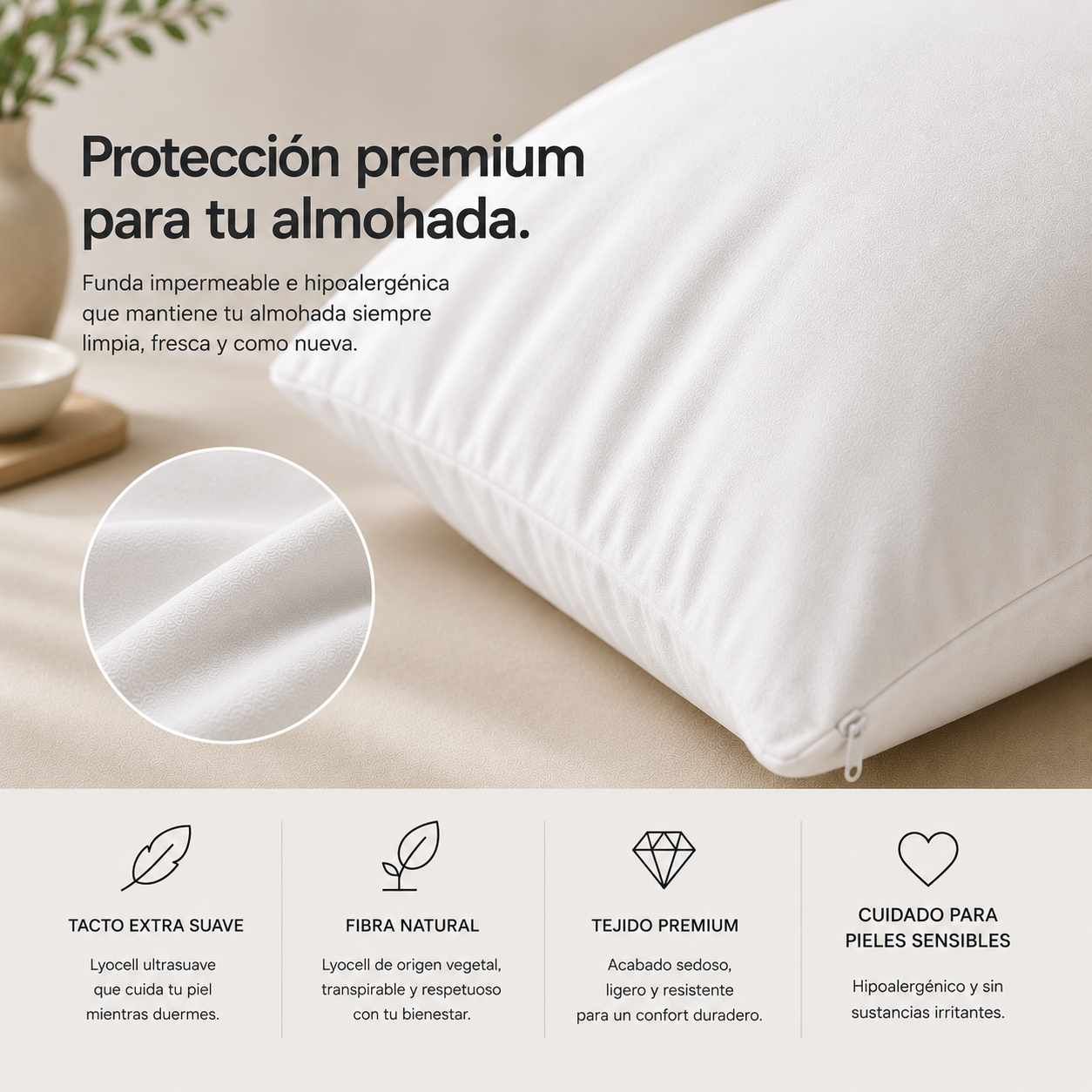 Funda almohada 2 en 1 impermeable con tejido Lyocell suave | Somnilux