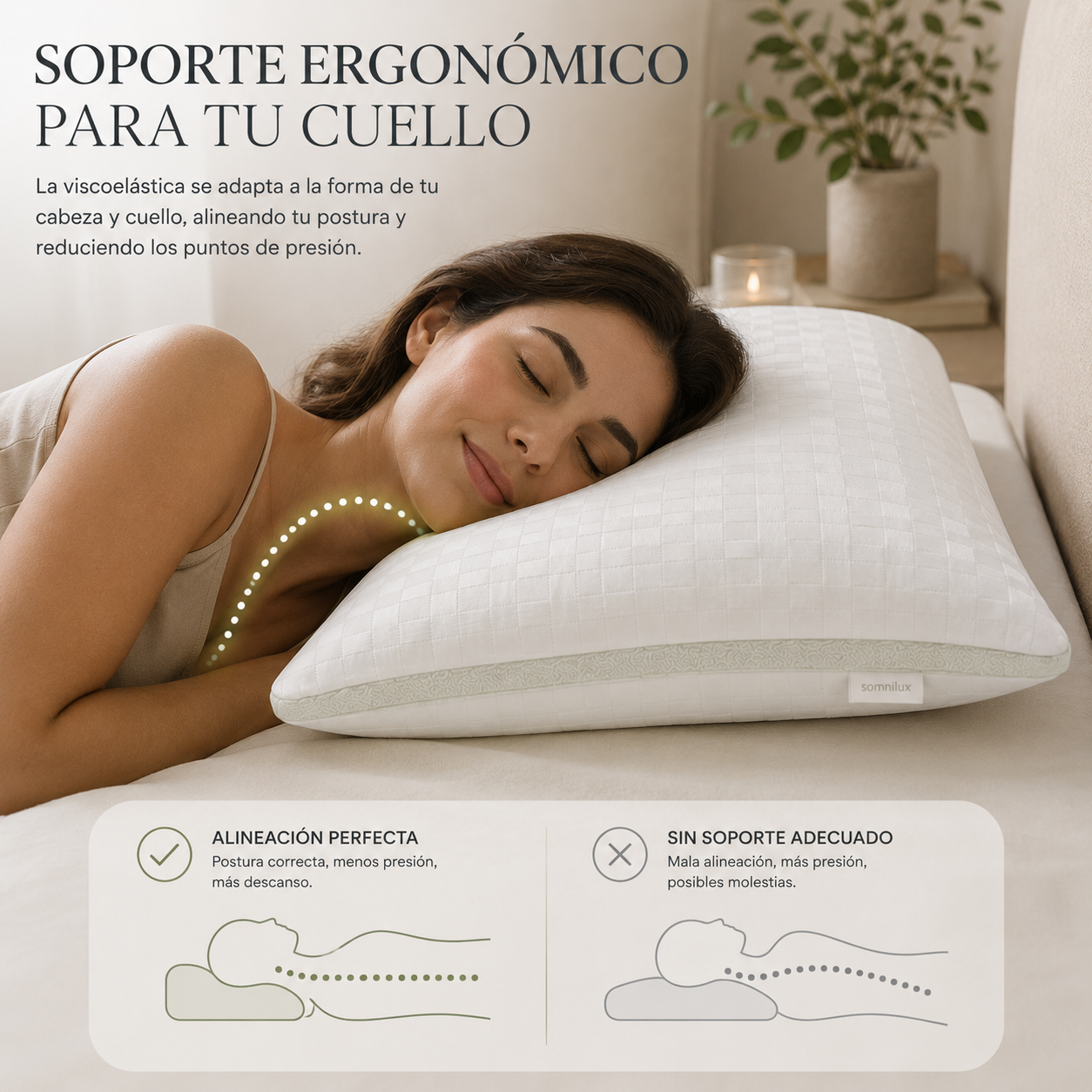 Detalle tejido transpirable almohada viscoelástica Somnilux Softouch Aloe