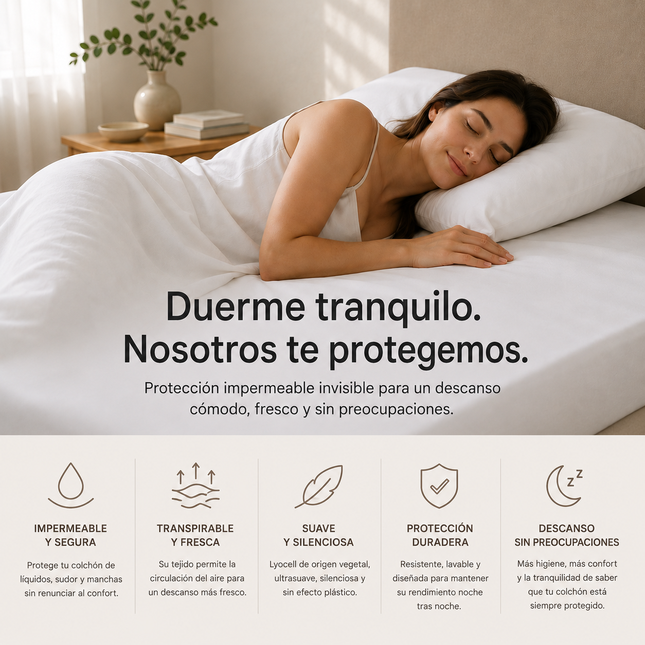 Somnilux PureSkin Lyocell | Sábana bajera 2 en 1 impermeable y transpirable para camas de 190cm