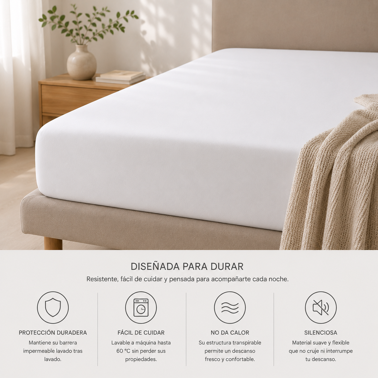 Somnilux PureSkin Lyocell | Sábana bajera 2 en 1 impermeable y transpirable para camas de 200cm