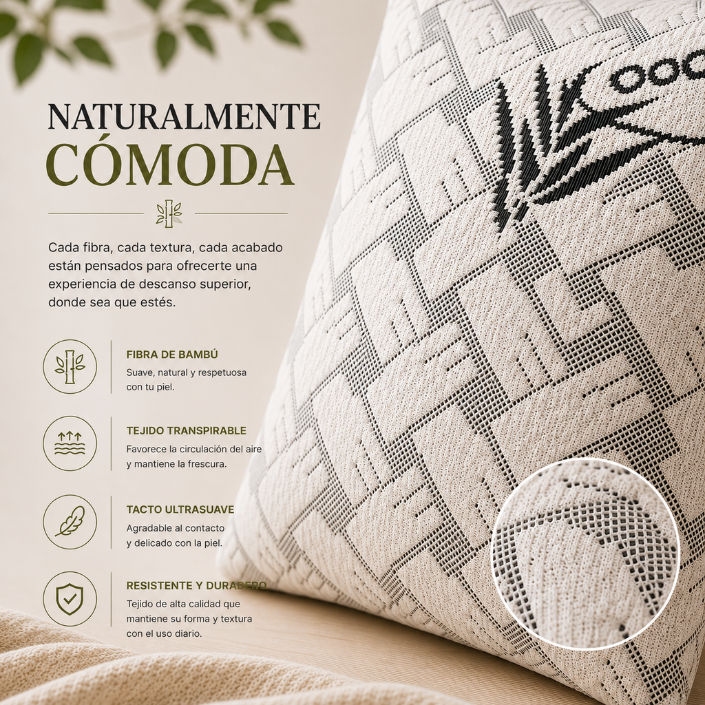 Detalle tejido bambú almohada de viaje compacta Somnilux