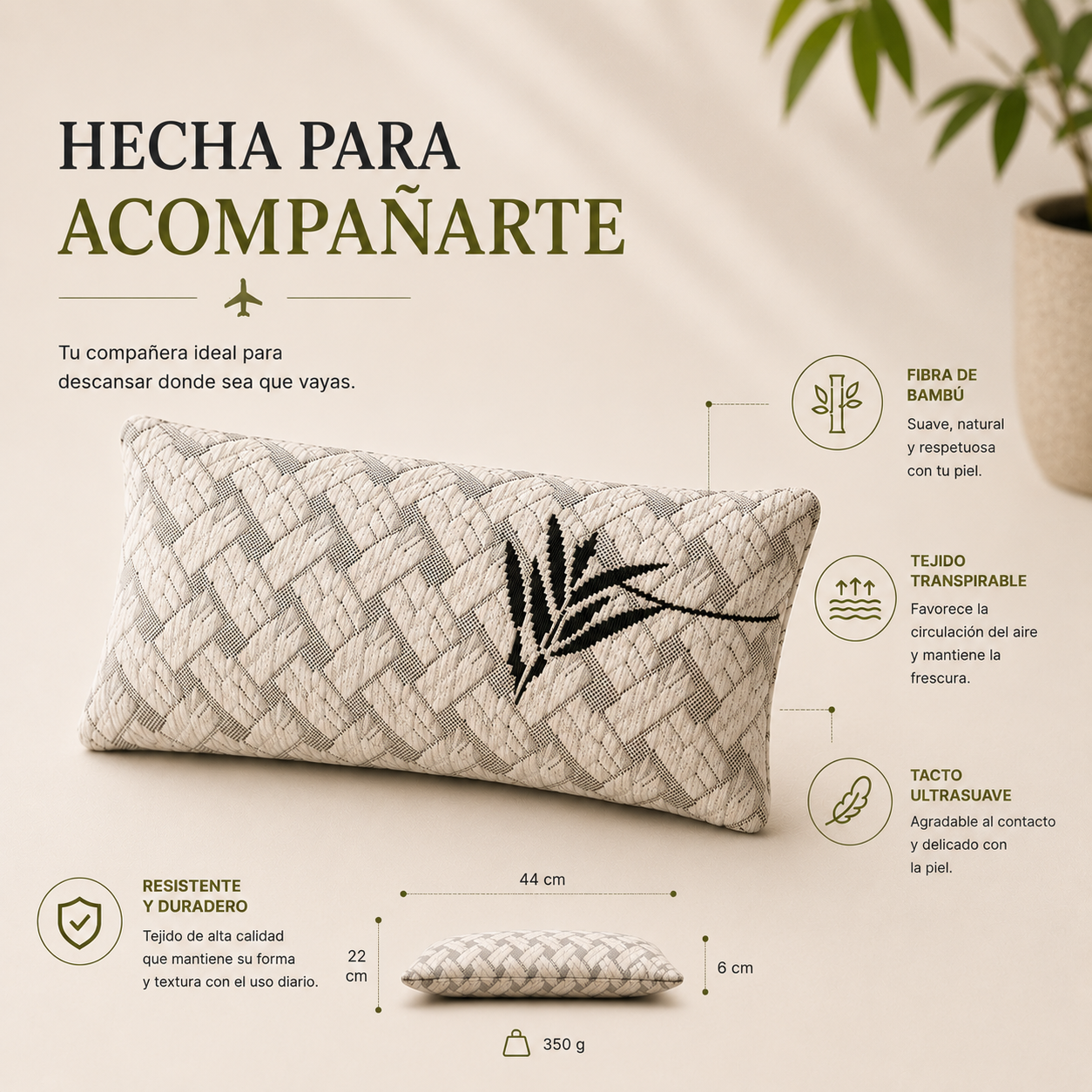Almohada multiusos para viaje, oficina y descanso | Somnilux Bamboo Travel